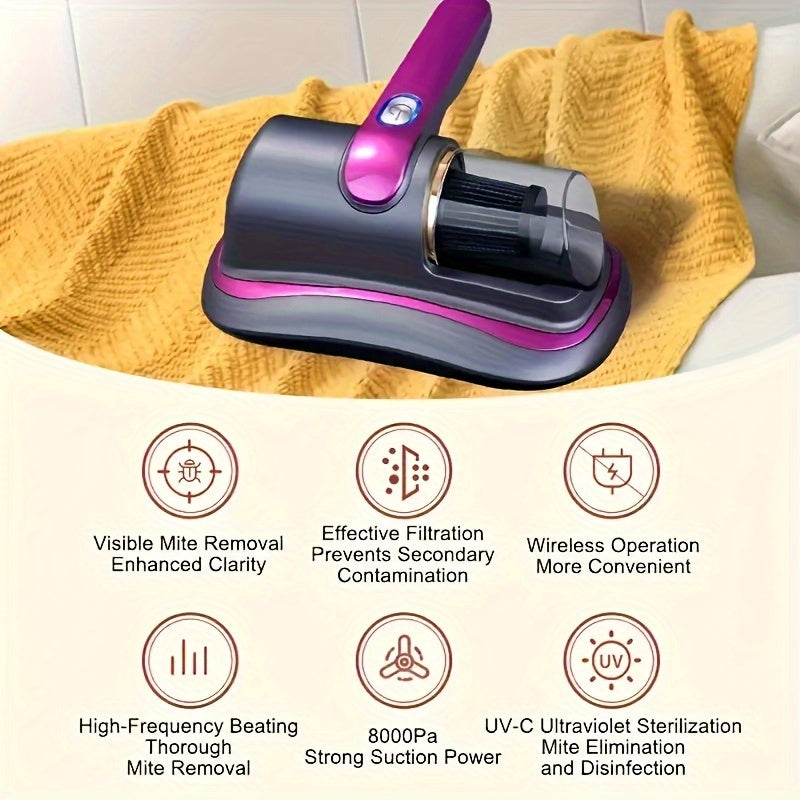 Rechargeable handheld Mite vacuum cleaner: a powerful USB charging dust and cleaning agent suitable for beds and interior decoration, with 8KPa suction force