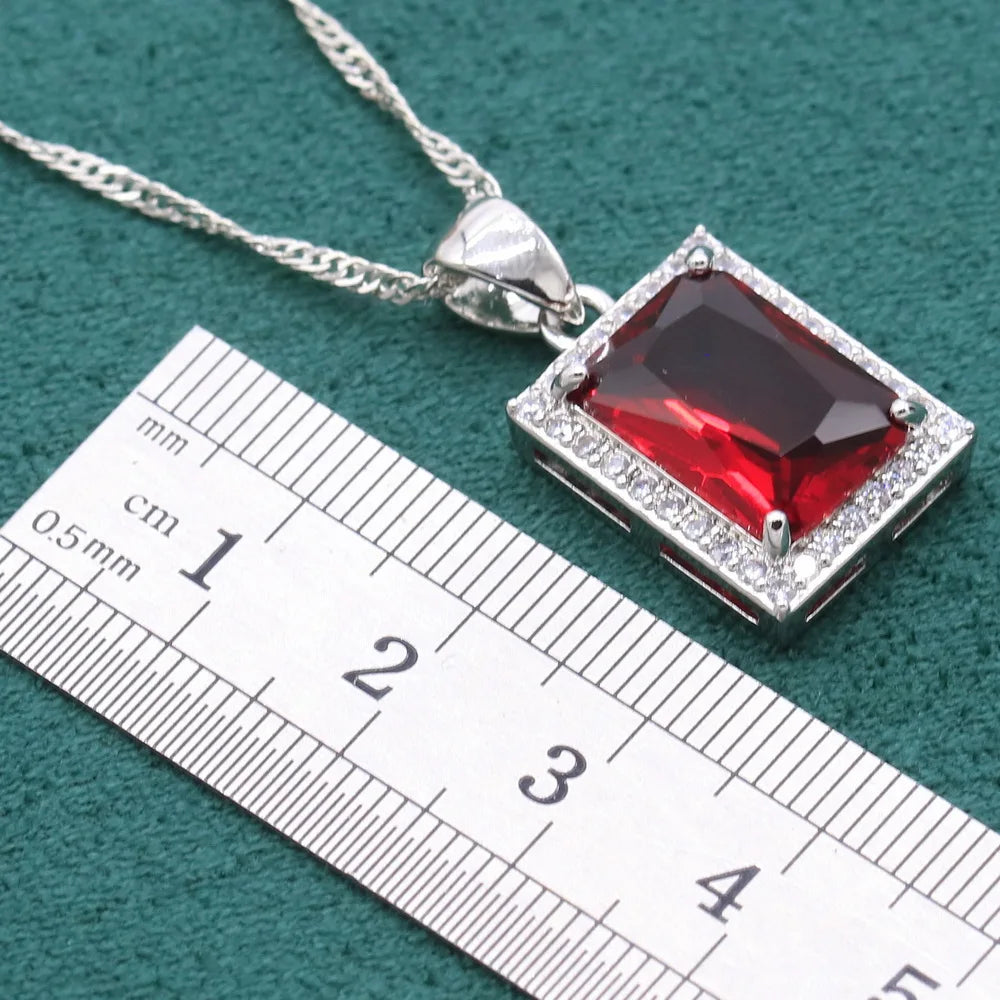 Noble Red Ruby 925 Sterling Silver Jewelry Sets For Women Wedding Bracelet Long Earrings Necklace pendant Ring Christmas Gift