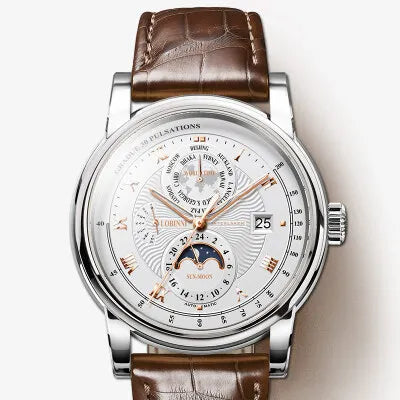 LOBINNI Luxury Brand Seagull ST16K3-3A Automatic Mechanical Men's Watches Sapphire World Time Moon Phase Waterproof Clock L16003