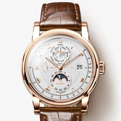 LOBINNI Luxury Brand Seagull ST16K3-3A Automatic Mechanical Men's Watches Sapphire World Time Moon Phase Waterproof Clock L16003