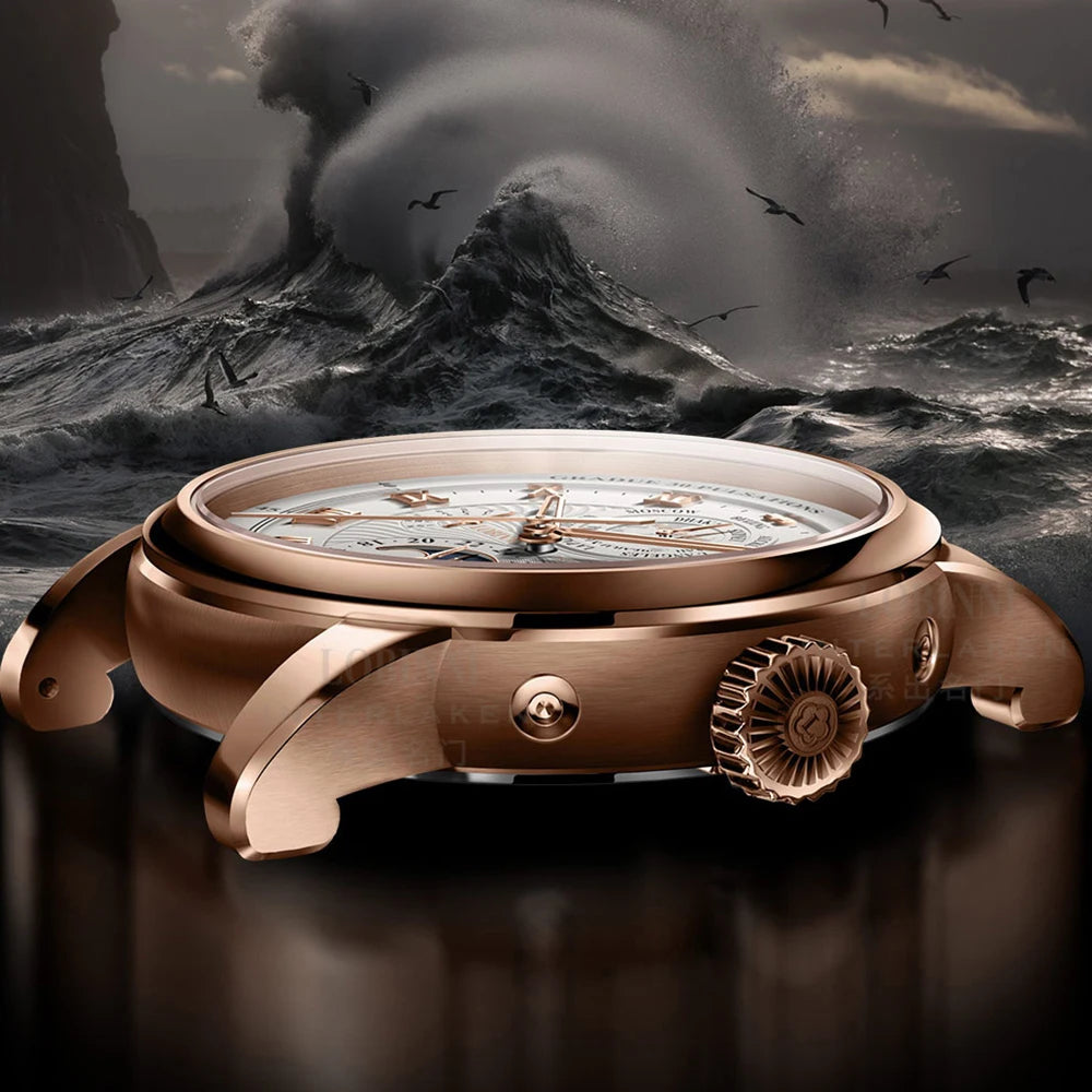 Switzerland LOBINNI Men Watch Luxury Brand Moon Phase Automatic Mechanical Men's Wirstwatches Sapphire Leather Seagull Movement