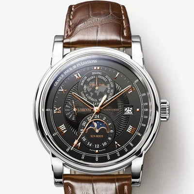 LOBINNI Luxury Brand Seagull ST16K3-3A Automatic Mechanical Men's Watches Sapphire World Time Moon Phase Waterproof Clock L16003