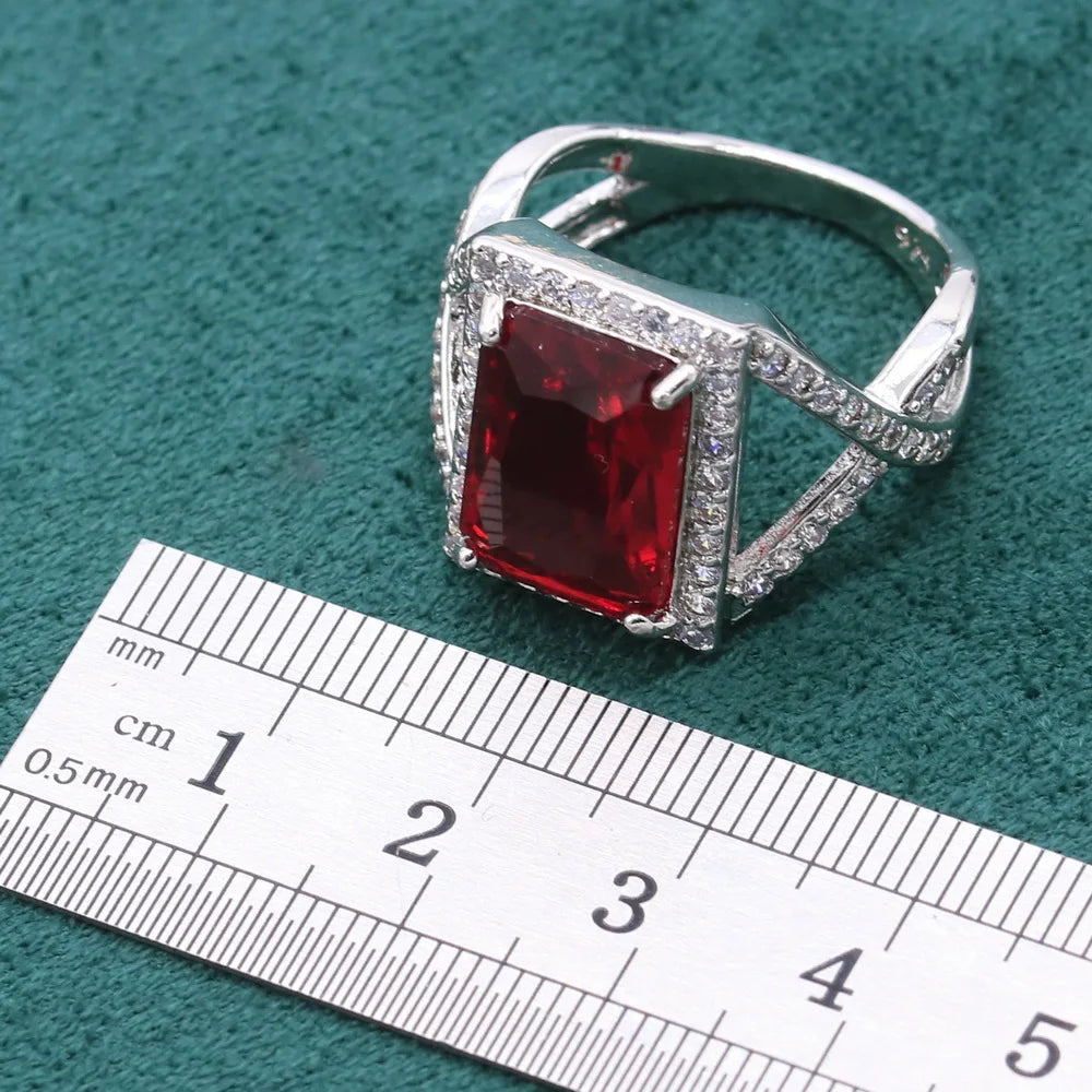 Noble Red Ruby 925 Sterling Silver Jewelry Sets For Women Wedding Bracelet Long Earrings Necklace pendant Ring Christmas Gift
