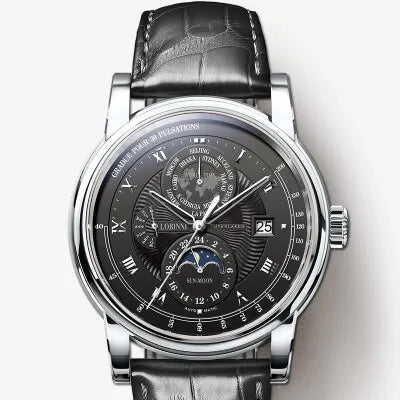 LOBINNI Luxury Brand Seagull ST16K3-3A Automatic Mechanical Men's Watches Sapphire World Time Moon Phase Waterproof Clock L16003