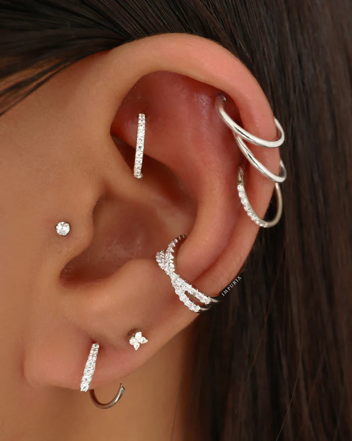 June Minimalist Crystal Spiral Hoop Earrings