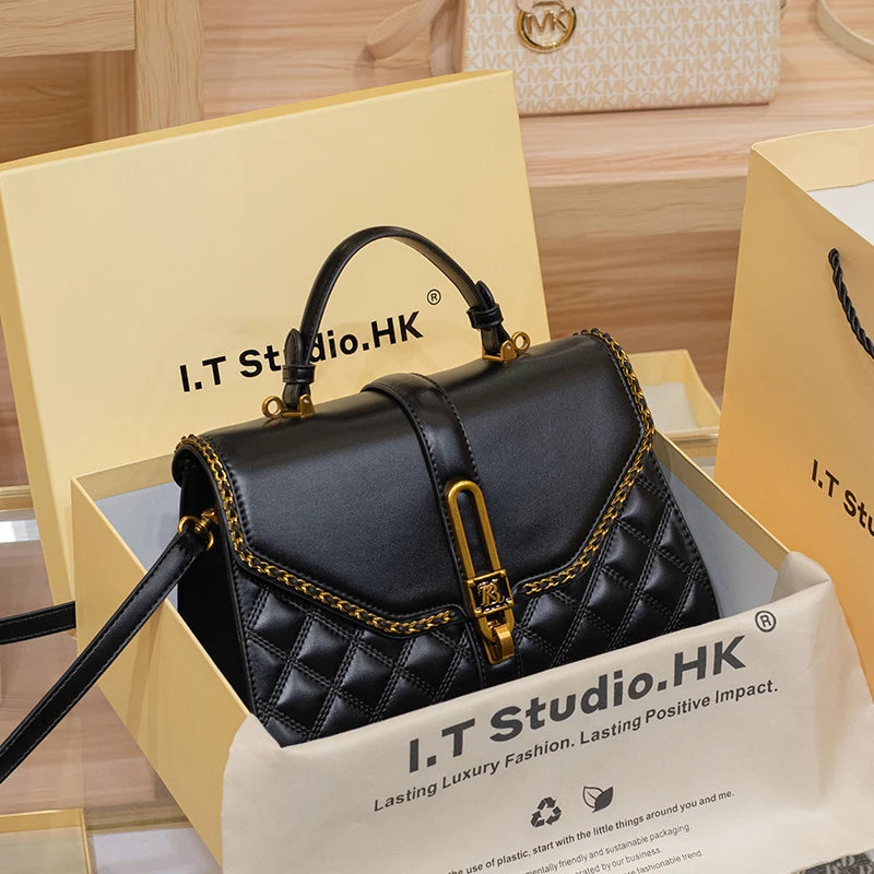 Women's handbag genuine diamond grid handbag women's 2024 new high-end designer crossbody shoulder small square bag