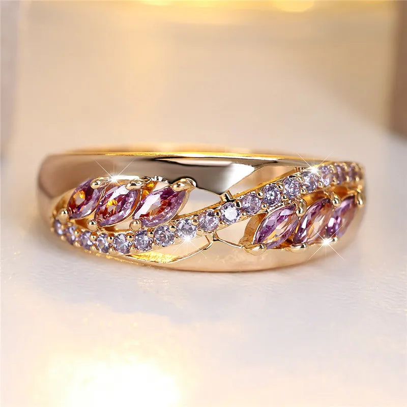 Cute Female Purple Zircon Stone Engagement Ring Rose Gold Color Wedding Jewelry For Women