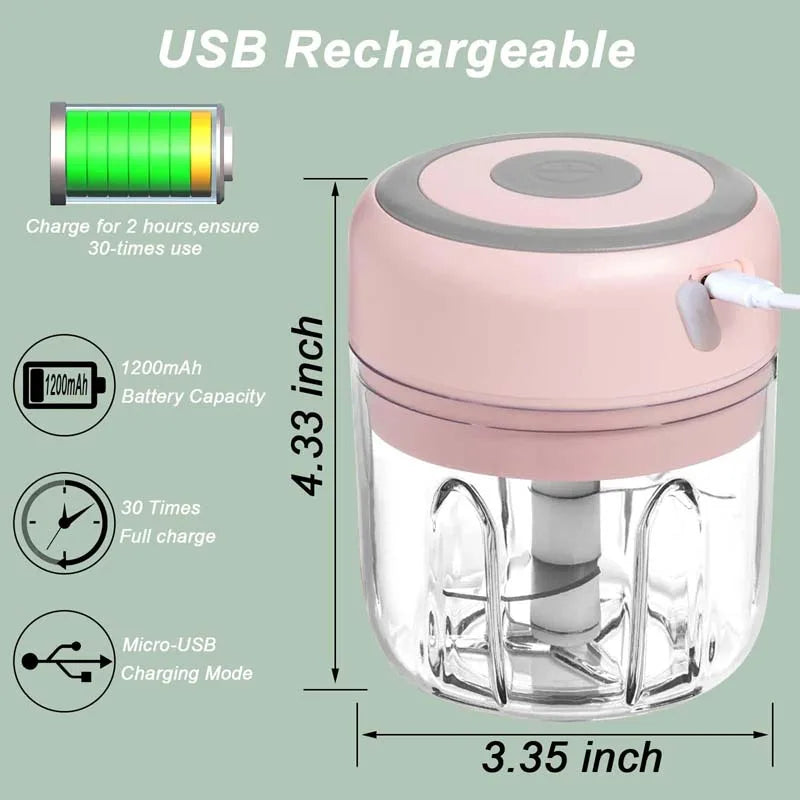 250ml Electric Garlic Chopper USB Meat Grinder Garlic Masher Machine Sturdy Durable Crushed Ginger Vegetable Crusher Kitchenware