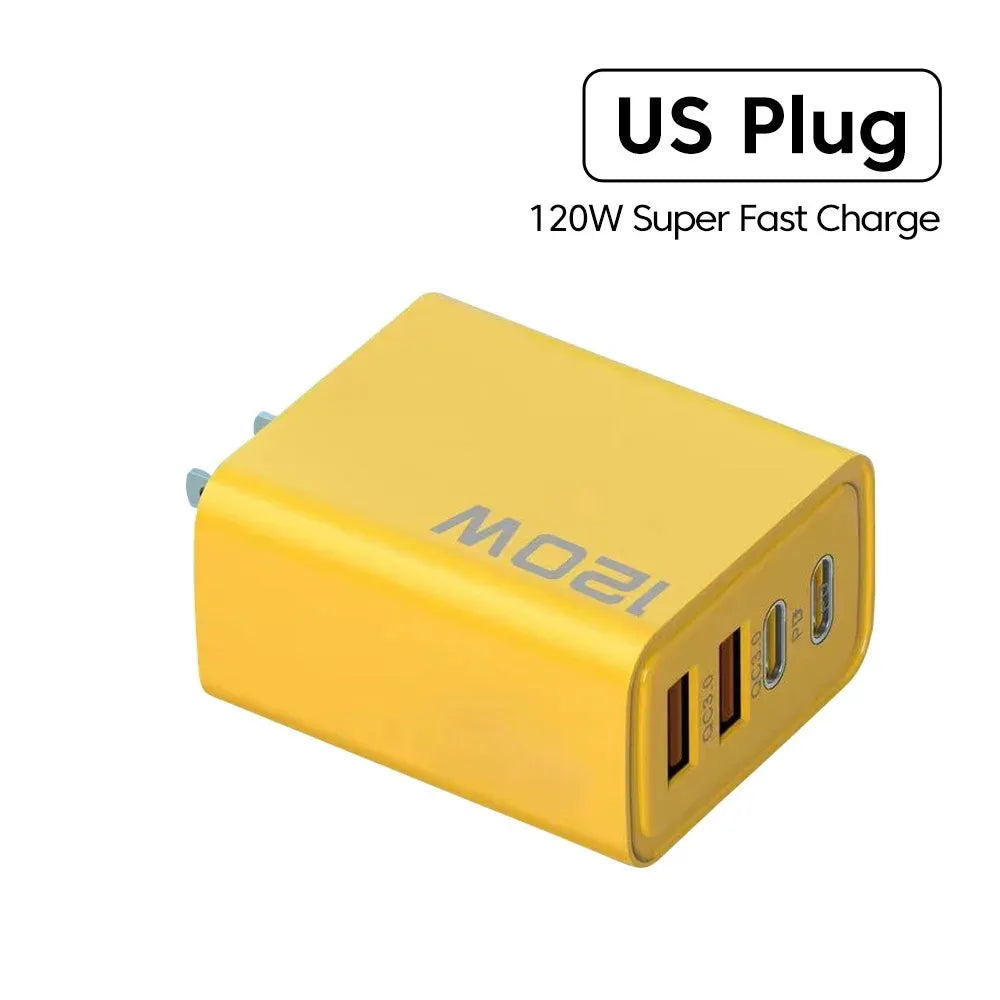 Total 120W USB Fast Charger 4Port PD Quick Charging USB 3.0 Type C EU US Plug Charger For Xiaomi iPhone 15 Pro Max Wall Adapter