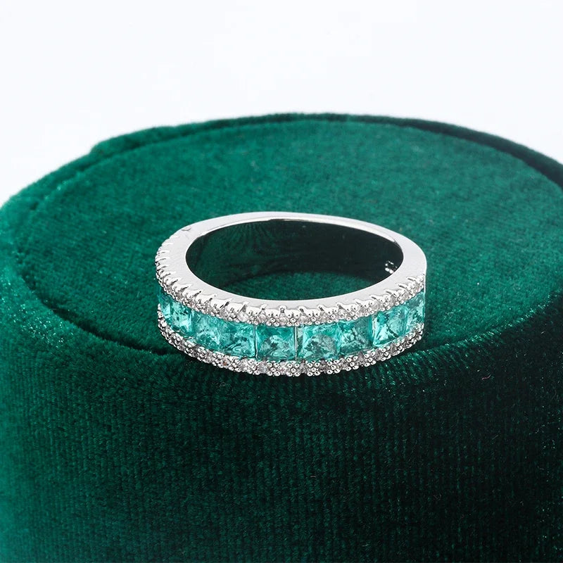 Beautiful 925 Silver Plated Women's Ring Geometric Square Green Zircon Jewelry Anniversary Gift Fashion Engagement Ring