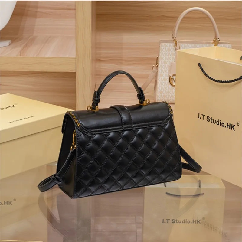 Women's handbag genuine diamond grid handbag women's 2024 new high-end designer crossbody shoulder small square bag