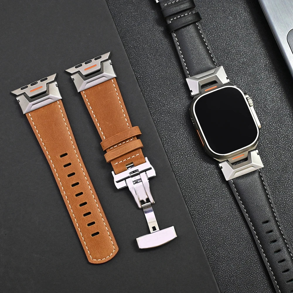 Luxury Leather Band for Apple Watch Ultra 2 ultra 49mm Strap Bracelet for iWatch Series 9 8 7