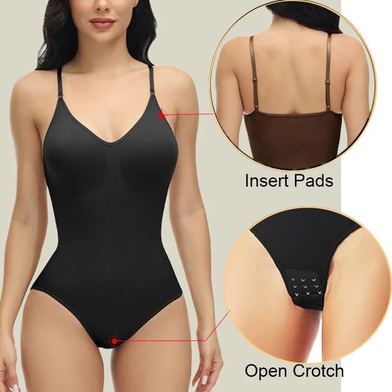 Low Back Bodysuits Shapewear for Women Open Crotch Body Shaper Seamless Tummy Control Push Up Corset Tank Top Backless Underwear