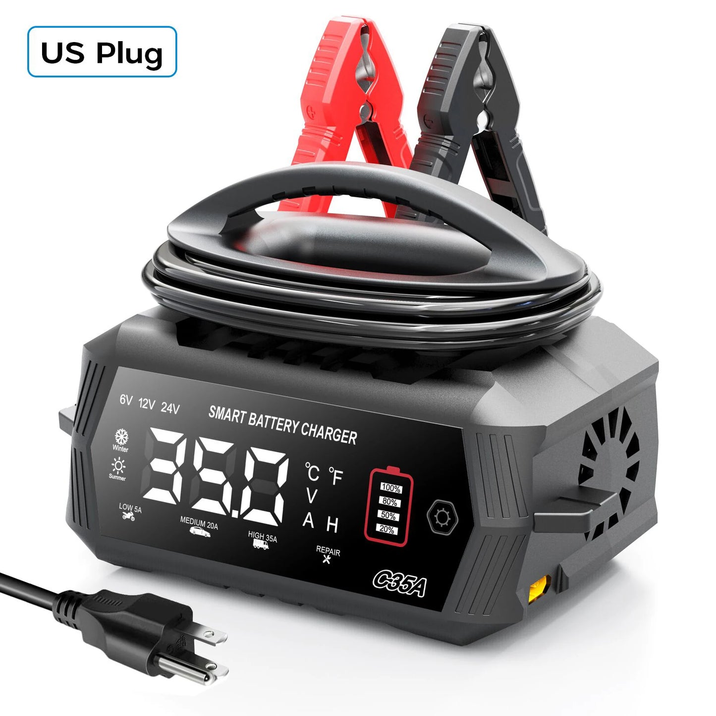 HTRC 35A Car Battery Charger 6V/12V/24V Smart Charger for Lithium LiFePO4 Lead-acid AGM Batteries Automatic Motorcycle Charger