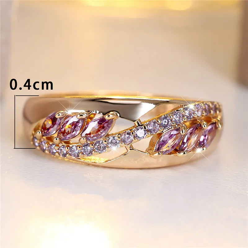 Cute Female Purple Zircon Stone Engagement Ring Rose Gold Color Wedding Jewelry For Women