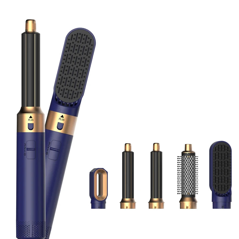Hot Air Brush 5 in 1 Hair Dryer Set, Straightener Curler Styler Comb, Travel-Friendly Ionic Blow Dryer Brush