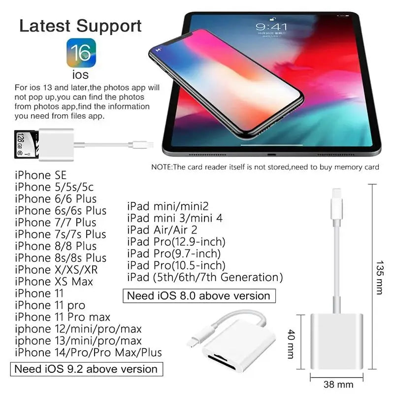 2 In 1 OTG iPhone Card Reader Lightning to SD TF Memory Card Adapter For PC Laptop iPhone Multi Smart CardreaderNo APP Requires