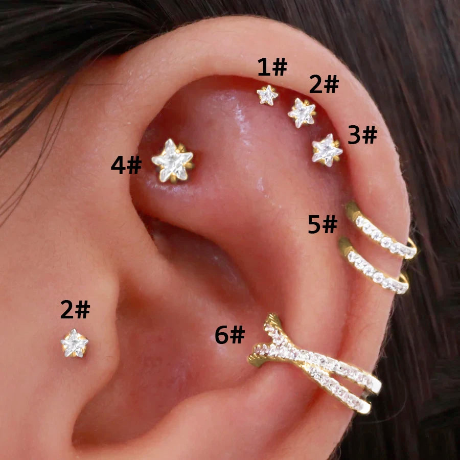 Trend Star Helix Piercing Crystal Earrings Zircon Lobe Rook Piercing Cartilage Tragus Daith Conch Fashion Women's Jewelry