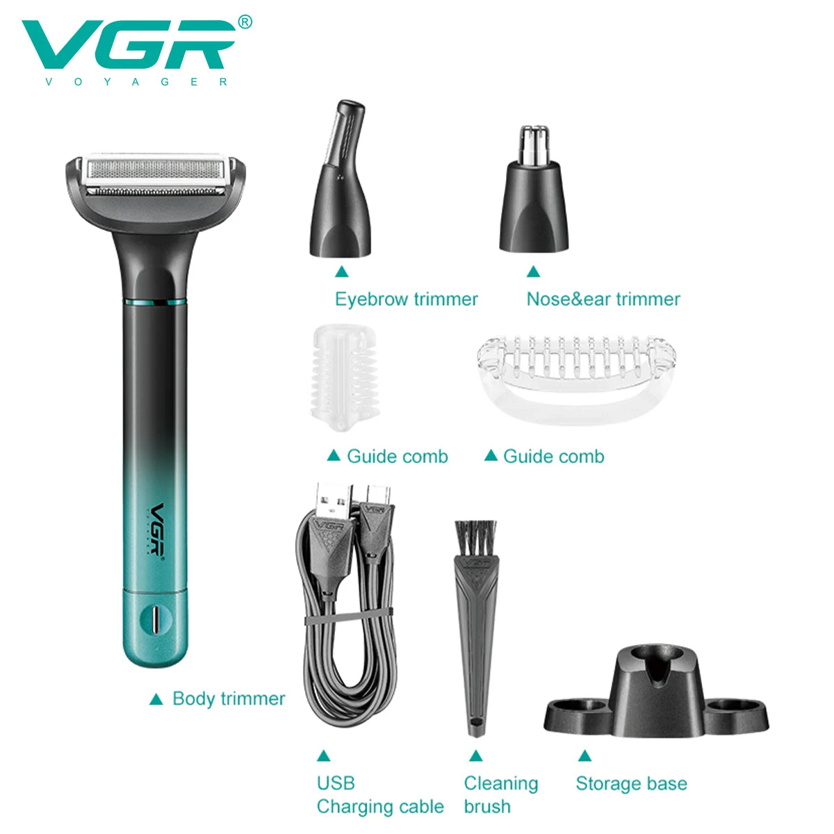 VGR 3in-1 Men's Personal Hair Trimming Set Rechargeable Professional Foil Shaver Portable Nose Hair Ear Hair Eyebrow Trimmer
