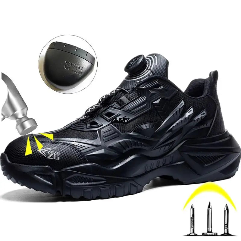 Quality Rotated Button Safety Shoes Men Steel Toe Working Sneakers Light Stab Proof Work Boots Man Anti-smash Security Footwear