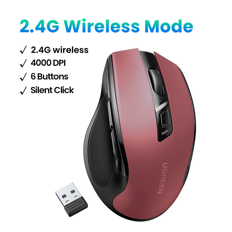 Wireless Mouse Bluetooth5.0 Mouse Ergonomic 4000DPI 6 Mute Buttons Mouse For MacBook Tablet Laptops Computer PC 2.4G Mice