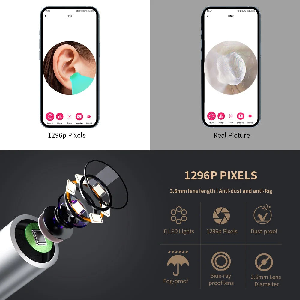 Ear Cleaner with Camera Wireless Ear Sticks Otoscope USB C Charging Endoscope Wax Removal Tool Earpick MIni Camera