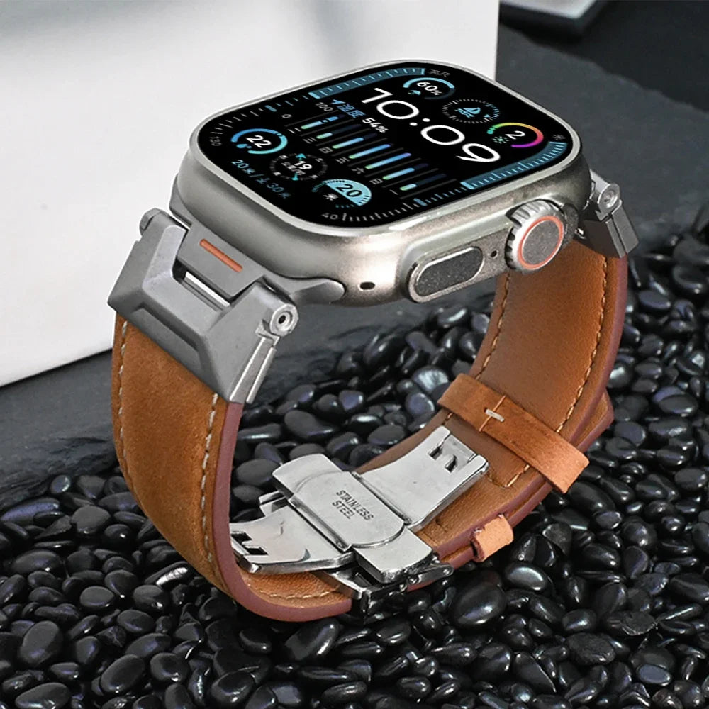 Luxury Leather Band for Apple Watch Ultra 2 ultra 49mm Strap Bracelet for iWatch Series 9 8 7