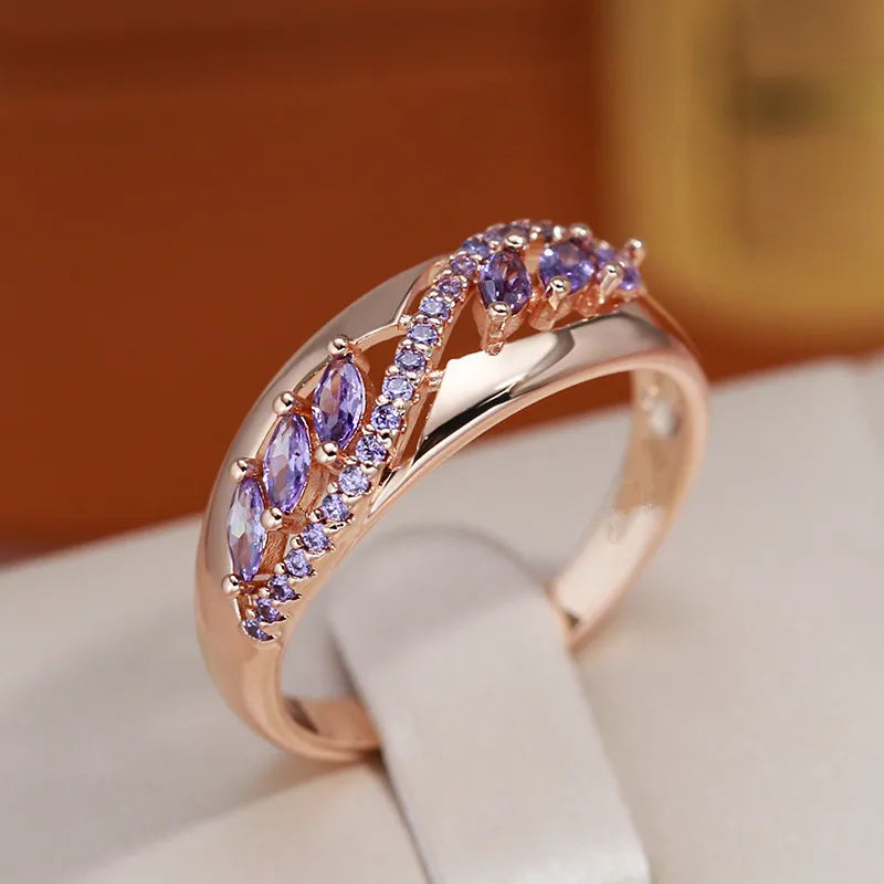 Cute Female Purple Zircon Stone Engagement Ring Rose Gold Color Wedding Jewelry For Women