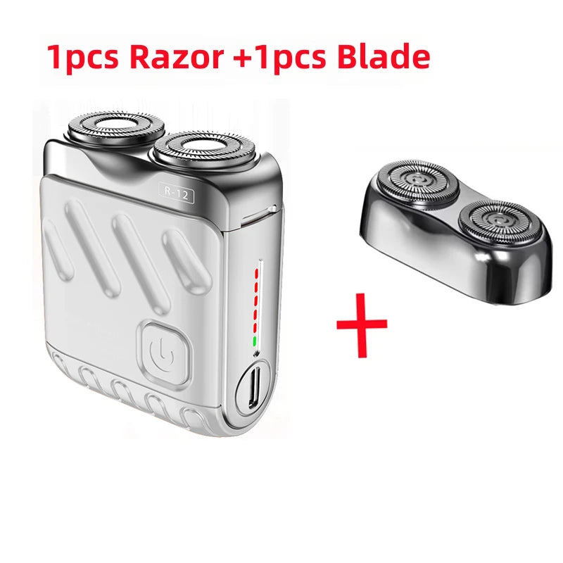 Men Mini Electric Shaver Dual Head Waterproof Type-C Rechargeable Shaver Travel Rotary Razor Portable Hair Beard Trimmer Tool