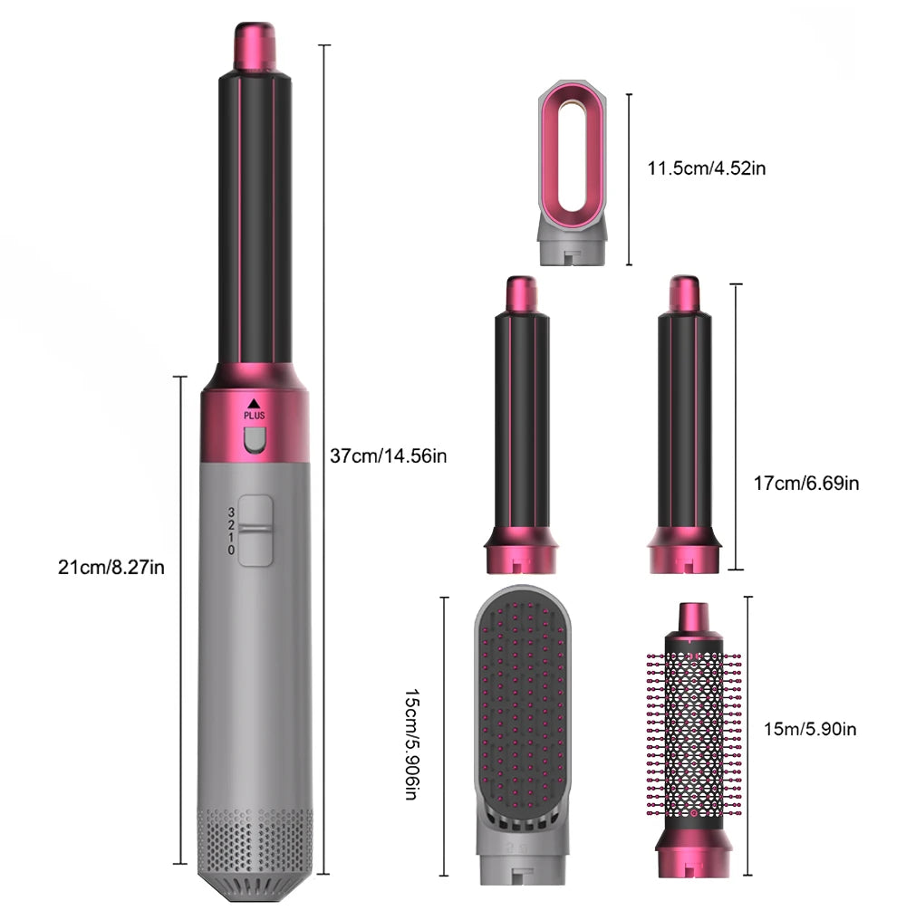 Hot Air Brush 5 in 1 Hair Dryer Set, Straightener Curler Styler Comb, Travel-Friendly Ionic Blow Dryer Brush