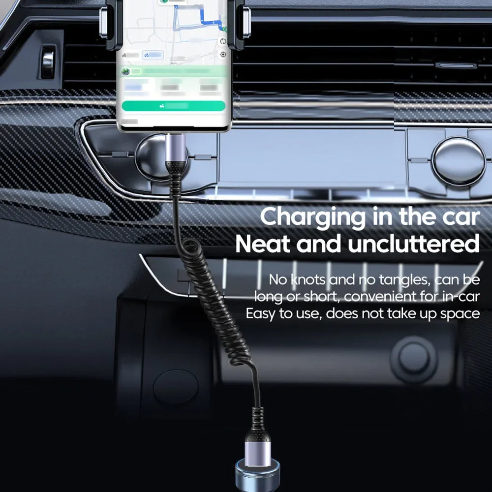 120W 6A USB Type C Data Cable Spring Telescopic Car Phone Charger USB C To Type C PD Fast Charging Cable for iPhone 15/14/13/12