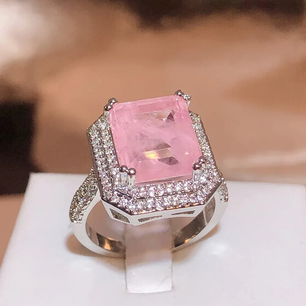 Paraiba Ring Pink/blue/Green Zircon Ring for Women High Quality Party Jewelry Engagement Ring Anniversary Gift Jewelry for Women