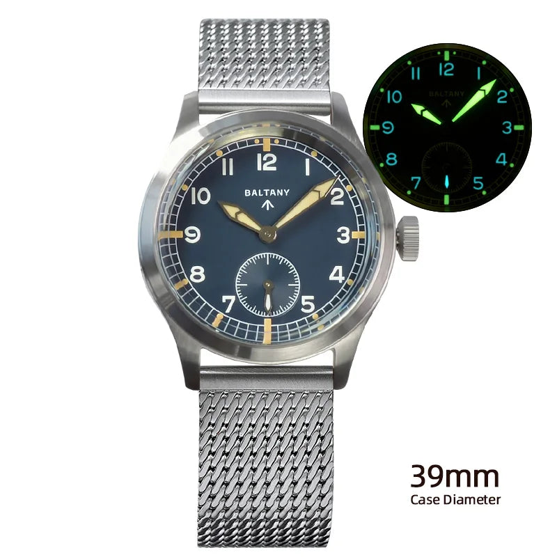 Baltany New Men's Quartz Watch VD78 Retro 39mm Luminous S2032 Sapphire Crystal Stainless Steel100M Waterproof Reloj Hombre