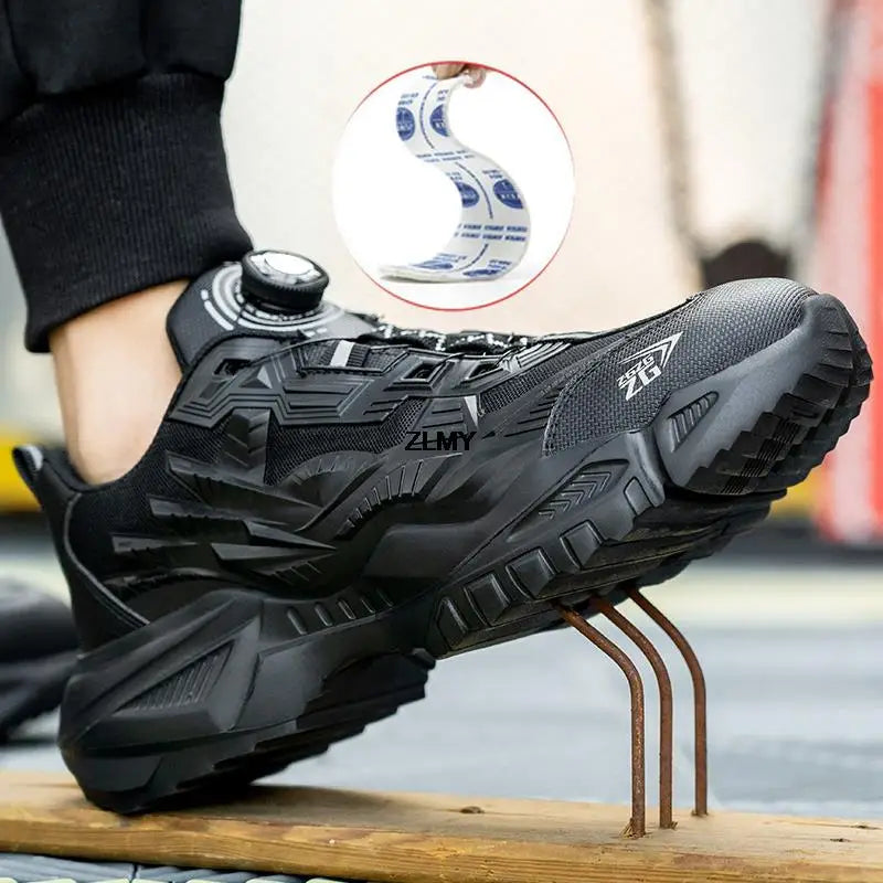 Quality Rotated Button Safety Shoes Men Steel Toe Working Sneakers Light Stab Proof Work Boots Man Anti-smash Security Footwear