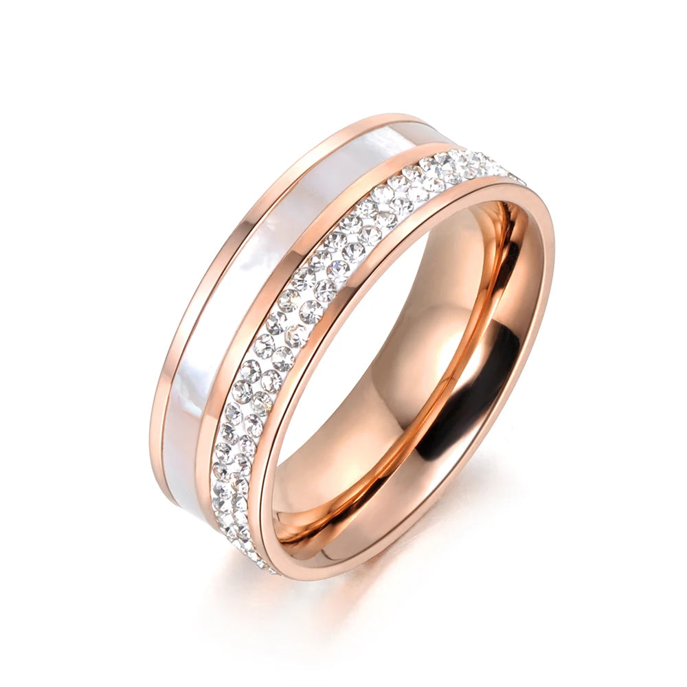 YiKLN Original Design Rose Gold Rhinestone Shell Wedding Rings Jewelry 316L Stainless Steel Engagement Ring For Women YR18050