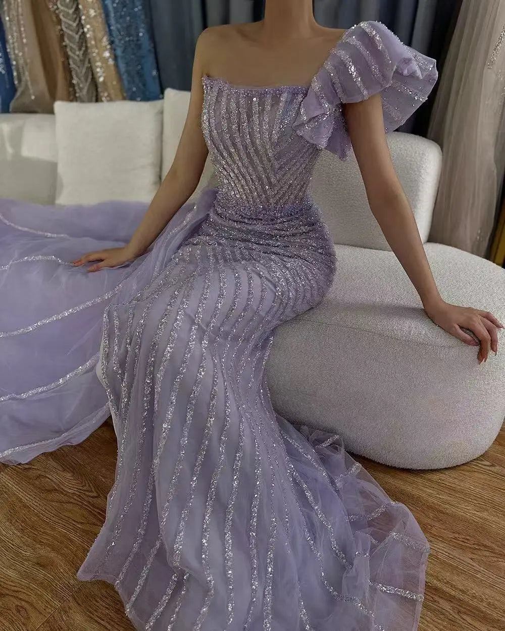 SERENE HILL Customized Lilac Luxury Beaded Mermaid Evening Dress 2025 Arabic Sexy Slit Women Occasion Party Gown CLA72277