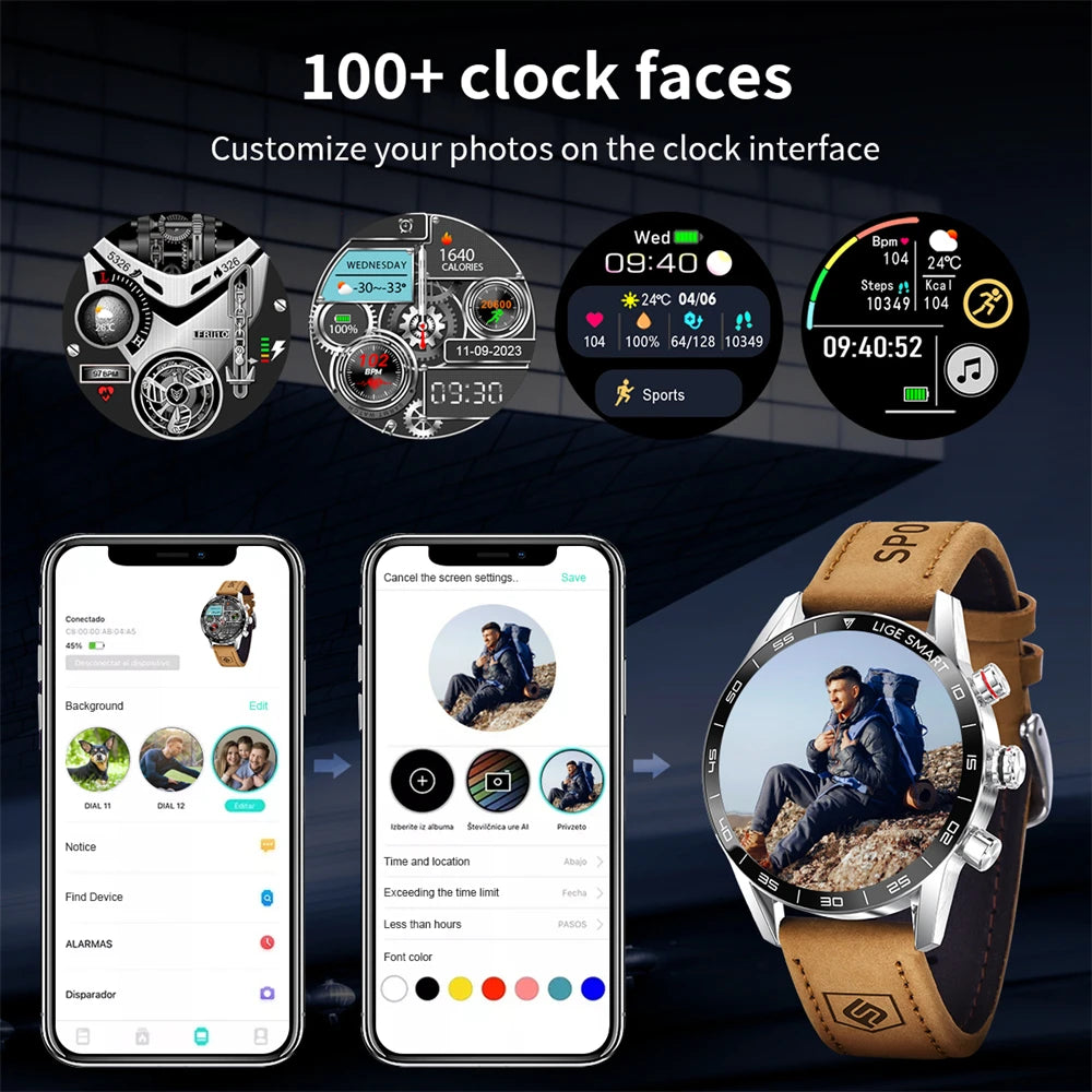 LIGE Rugged Military GPS Smart Watch Men AMOLED HD Screen Heart Rate Bluetooth Call Waterproof Outdoor SmartWatch