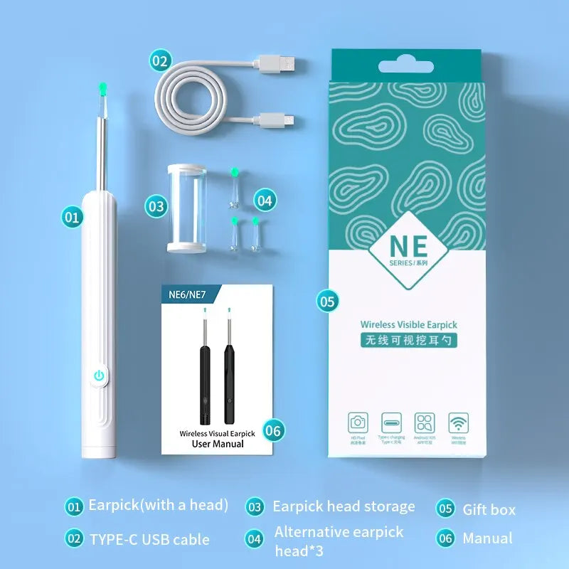 Ear Cleaner with Camera Wireless Ear Sticks Otoscope USB C Charging Endoscope Wax Removal Tool Earpick MIni Camera