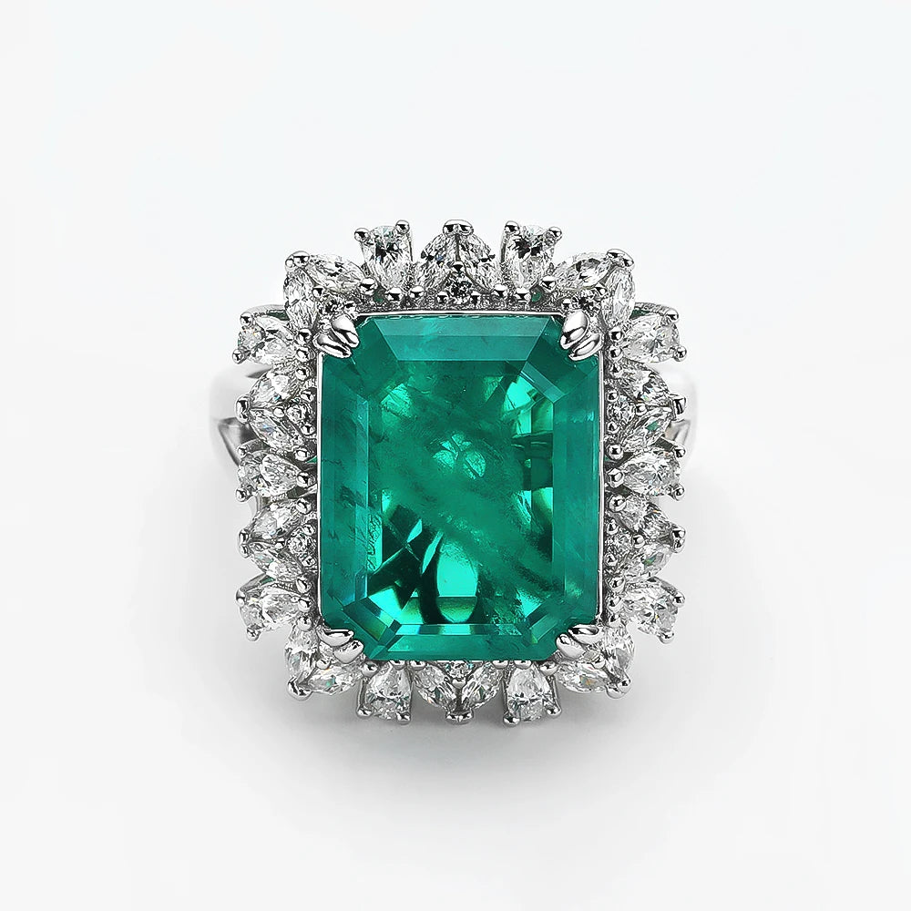 OEVAS 100% 925 Sterling Silver 12*15 Synthetic Emerald High Carbon Diamond Rings For Women Sparkling Wed Party Fine Jewelry Gift