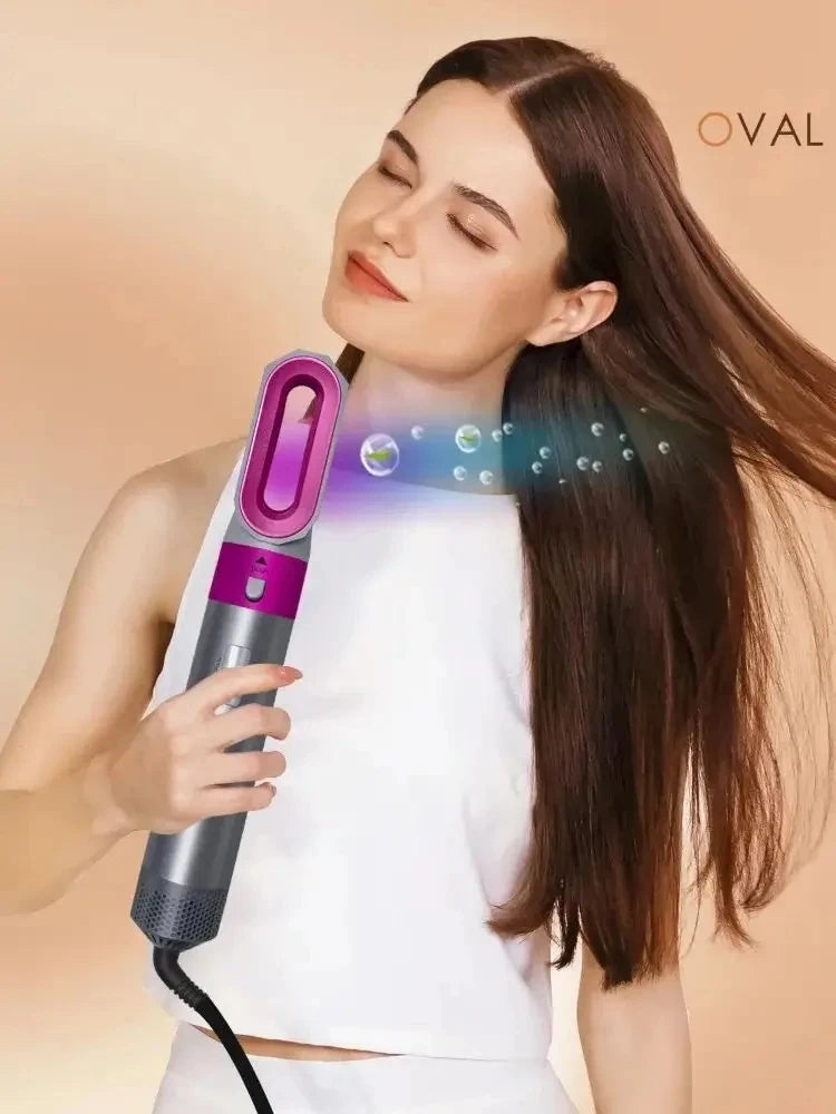 Hot Air Brush 5 in 1 Hair Dryer Set, Straightener Curler Styler Comb, Travel-Friendly Ionic Blow Dryer Brush
