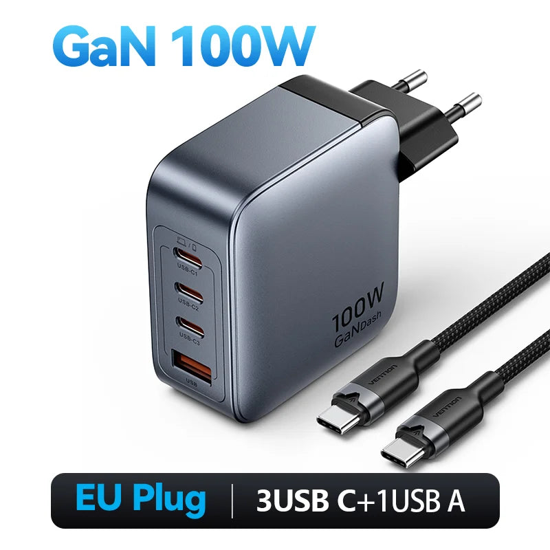 Vention 70W GaN Fast Charger USB Type-C Quick Charge 4.0 3.0 USB for iPhone 16/15/14 pro MacBook Air Laptop Tablet PD GaN Charge