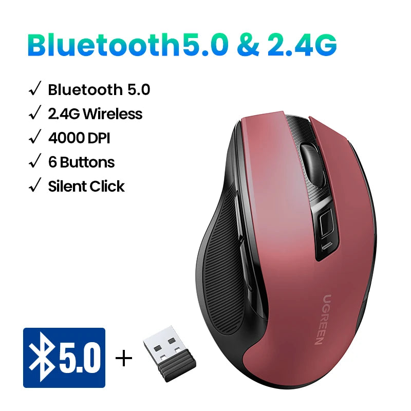 Wireless Mouse Bluetooth5.0 Mouse Ergonomic 4000DPI 6 Mute Buttons Mouse For MacBook Tablet Laptops Computer PC 2.4G Mice