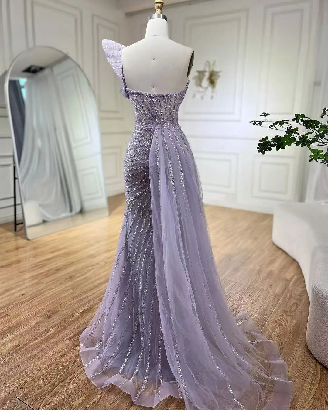 SERENE HILL Customized Lilac Luxury Beaded Mermaid Evening Dress 2025 Arabic Sexy Slit Women Occasion Party Gown CLA72277