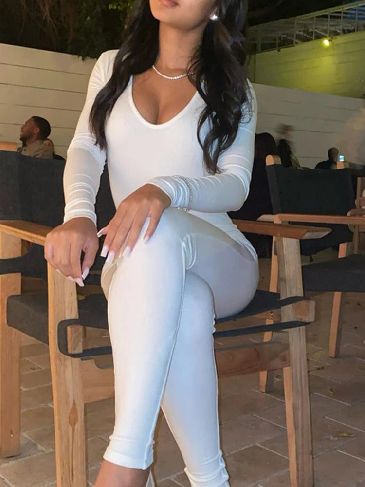II Women's Rompers Long Sleeve Solid Skinny Bodycon Jumpsuits Fashion Sports Fitness Casual Activity Streetwear Overalls