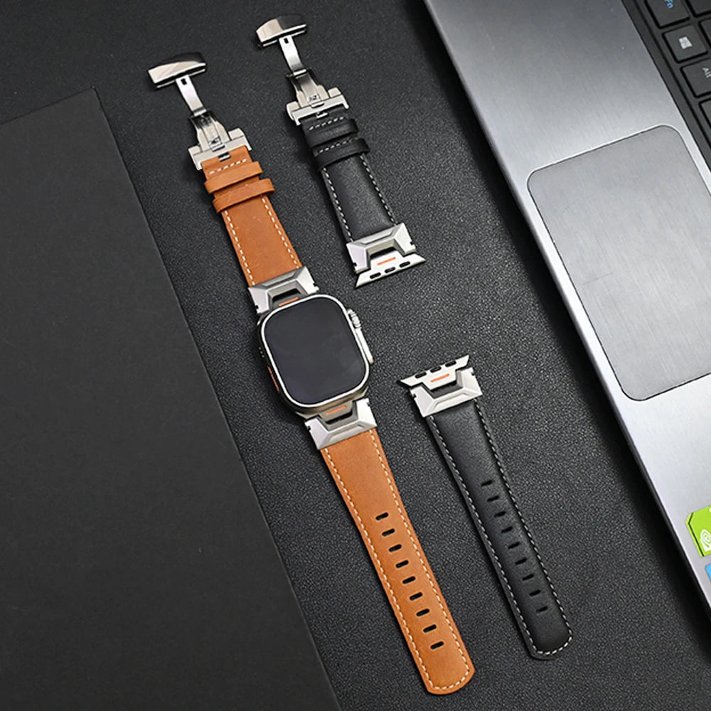 Luxury Leather Band for Apple Watch Ultra 2 ultra 49mm Strap Bracelet for iWatch Series 9 8 7