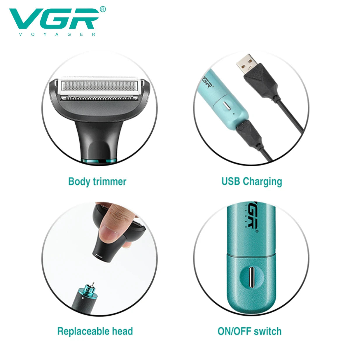 VGR 3in-1 Men's Personal Hair Trimming Set Rechargeable Professional Foil Shaver Portable Nose Hair Ear Hair Eyebrow Trimmer
