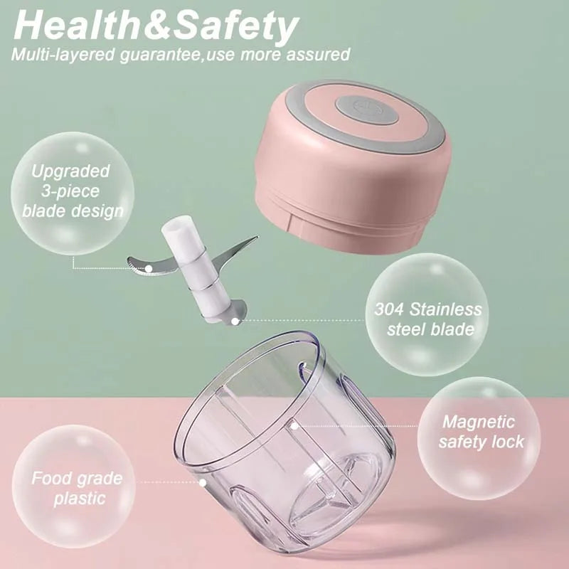 250ml Electric Garlic Chopper USB Meat Grinder Garlic Masher Machine Sturdy Durable Crushed Ginger Vegetable Crusher Kitchenware