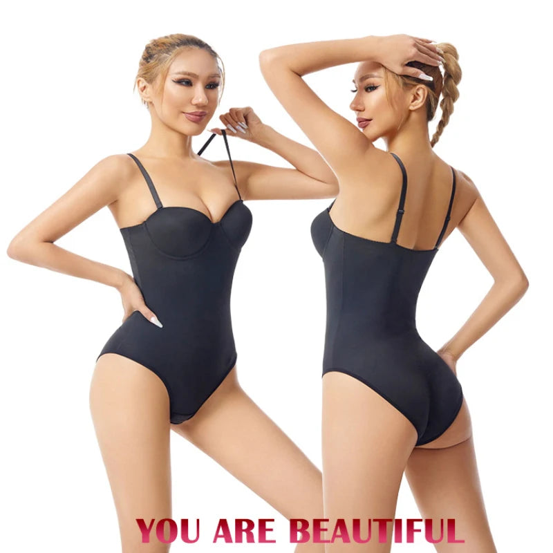 Wechery Women's Bodysuit Slimming Body Shaper Tummy Control Shapewear Detachable Shoulder Strap Female Underwear