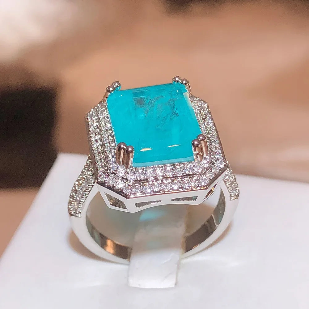 Paraiba Ring Pink/blue/Green Zircon Ring for Women High Quality Party Jewelry Engagement Ring Anniversary Gift Jewelry for Women