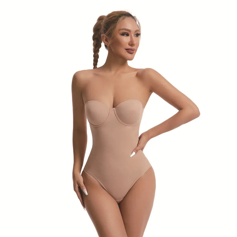 Wechery Women's Bodysuit Slimming Body Shaper Tummy Control Shapewear Detachable Shoulder Strap Female Underwear